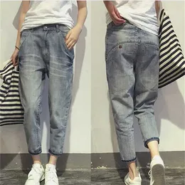 16023 Damen Jeans Frühling Koreanischer Stil Lose Büro Damen Streetwear Einfarbig Hellblau Elastische Bleach Scratch Denim Hosen 211111