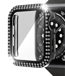 Zweireihiges Diamantgehäuse für Apple Watch Series 6 SE 5 4, PC-Rahmen + Vollbild-Schutzhülle aus gehärtetem Glas