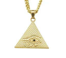 Stainless Steel Eye of Horus Pyramid Freemason Masonic Pendant Black Evil Eye Crystals Mason Necklace Religious Jewelry