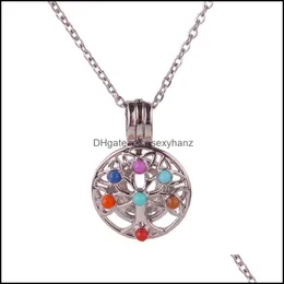 Anhänger Halsketten Anhänger Schmuck K1694 Runde Chakra Steine Reiki Punkt Perle Perlenkäfig Aroma Ätherisches Öl Diffusor Medaillon Halskette mit