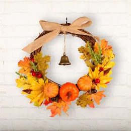 30/40CM Wreath Autumn Harvest Maple Leaf Pumpkin Front Door Wreath Leaf Pumpkin Door Hanging GarlandHome Decor Party Supplies Y0831