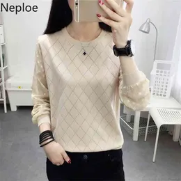 Korean Hollow Out Lace Blouse Women Loose Pullover Knit Short Long Sleeve Sweater Shirt Autumn Winter Patch Blusas 46355 210422
