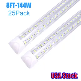 LED Tube 8FT Shop Light Fixture 144W Cooler Door Freezer Bulbs 2ft 4ft 5ft 6ft V Shape Integrated Ceiling Lamps USA STOCK 25 PACK