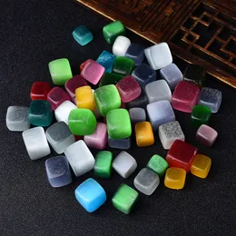 Polished Natural Rainbow Cymophane CUBE Cat's Eye Tumbled Stone Gravel Square Crystal Stones Hand-Polished for Fish Tank