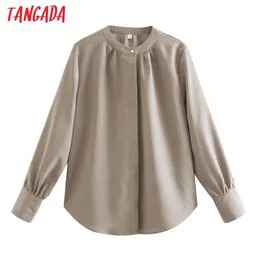 Tangada Spring Women sålda eleganta tröjor Långärmad fasta kontor Ladies Work Wear Blouses toppar CE74 210609