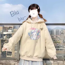 Houzhou Kawaii Anime Bluza z kapturem jesień mody króliki drukują Kobiety Bluzy Śliczne długie rękawowe luźne pullover 211220