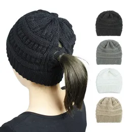 Kvinnor criss-cross beanies flicka vinter stickade hattar utomhus ponytail beanie hatt knit cross tjock varm mössa m3640