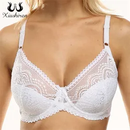 Xiushiren Sexy Blumen-Spitzen-Bralette, ultradünner tiefer V-BH, ungefüttert, Push-Up-Büstenhalter für Damen, Unterwäsche, Dessous, 211110