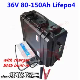 Impermeabile IP67 36V 80Ah 100Ah 120Ah 150Ah LifePo4 Batteria al litio BMS 12S per il sistema solare per barca a motore TTROLLING + caricabatterie 10A