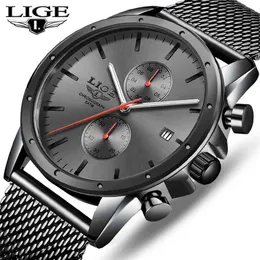 Mens Relógios Top Marca de Luxo LIGE Business Watch Homens Cronógrafo Full Steel À Prova D 'Água Analógico Quartz Relógio Masculino Relógio + Caixa 210329