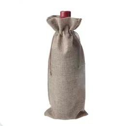Jute Wine Bags Champagne Wine Bottle Covers Gift Pouch burlap Packaging bag Wedding Party Decoration