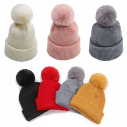 Baby Winter Warm Hat Big Soft Pompom Boys Girls Kids Knitted Caps Beanies Solid Hairball Elastic Children Bonnet