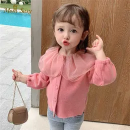 Baby Girls Princess Cardigan Lace Lapel Infant Toddle Girl Multilayer Gauze Sweatshirt Kids Outwear Clothes Spring Autumn 1-10Y 211106