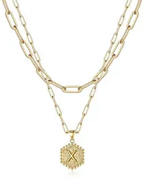 2pcs Dainty 14k guldpläterad Paperclip Chain Choker Halsband Hexagon A-Z Brev Pendant Initial Layered Halsband för kvinnor