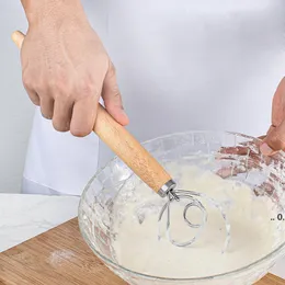 Rostfritt stål ägg beater 13 tum DIY bröd deg verktyg bakning tillbehör dansk deg whisk stick gadgets ek trähandtag rre11091