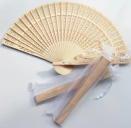 Party Gift 200pcs Custom Printing Chinese Sandal Wood Wedding Fan Personalized Hand Foldable Wooden Fans in Organza Bag Wedding-Decorations SN2710