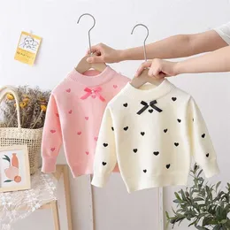 Girls' Knitted Bowknot Pullover Embroidered Love Sweater s Winter Baby Clothes 211201