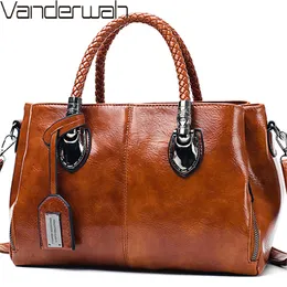 Kvinnor Vintage Oil Wax Leather Designer Main Femme Bolsa Feminina Handväskor