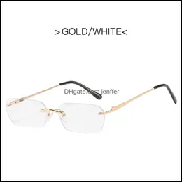 Solglasögon Mode Aessories Rec Kvinnor Män 2021 Rimless Square Sun Glasögon för damer Zonnebril Dames Vrouwen Bril Eyewear Drop Delivery CII