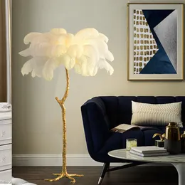 Nordic Luksusowy strusi lampa podłogowa Lampa podłogowa miedź Mosiądz/żywica światło lampy art deco do salonu stojące