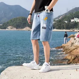 Mäns Jeans Men Denim Shorts 2021 StreetWear Elastiska Midja Breeches Bermuda Male Big Pocket Casual Half Jean Summer Fashion Cargo
