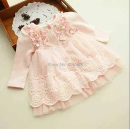 Spring and autumn 0-2 yrs baby clothing floral lace lovely princess newborn baby tutu dress infant dresses vestido infantil G1129
