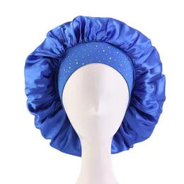 2021 Satin Elastylityc Silky Rhinestone Hair Sypial Hat z diamentami Czapki Cap Care Bonnet Night Caps dla Wome