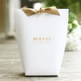 Gift Wrap 450pcs/lot Beautiful Blank Black Merci Candy Box With Ribbon Big Size White Without Words Wedding Birthday Party Favor BoxGift