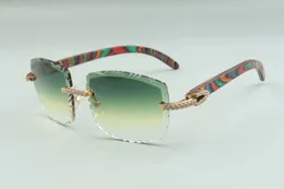 2021 designers sunglasses 3524023 medium diamonds cuts lens natural peacock wooden temples glasses, size: 58-18-135mm