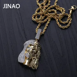 Jinao Altın Renk Buzlu Out Zincir Kübik Zirkon Dini Hayalet İsa Başkanı Kolye Kolye Erkekler Hediyeler Hip Hop Bling Takı X0509