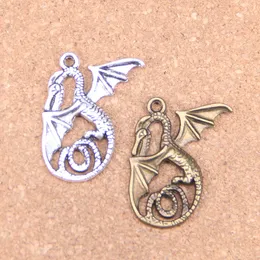 32 sztuk Antique Silver Bronze Plated Dragon Loong Charms Wisiorek DIY Naszyjnik Bransoletka Bransoletka Ustalenia 37 * 30mm