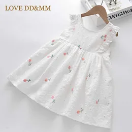 Amor ddmm meninas vestidos verão doce laço flor bordado vestido para menina 3-8 anos 210715