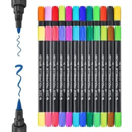 STA 24/36 färger dubbla tips markörpenna färgade akvarell pensel pennor för färgning av böcker manga komisk kalligrafi skissning ritning