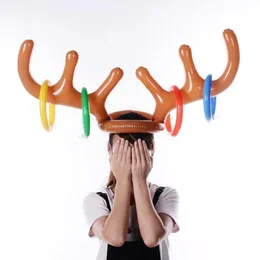 Juluppblåsbara Antlers Deer Head Ring Elk Antler Headband Throwing Rings Game Hat