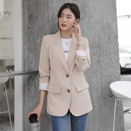Peonfly الخريف الأزياء السترة سترة المرأة عارضة الكورية جيوب طويلة الأكمام معطف مكتب السيدات الصلبة فضفاضة 211122