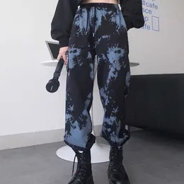 Harajuku tie-färge kvinnor byxor y2k korea ulzzang punk gotisk lös vintage hip-hop plus storlek par leggings 210608