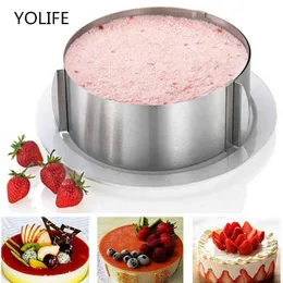 16-30cm Retractable Rostfritt Stål Cirkel Mousse Ring Bakningsverktyg Set Cake Mögelstorlek Justerbar Dessertkaka Dekoreringsverktyg 211110