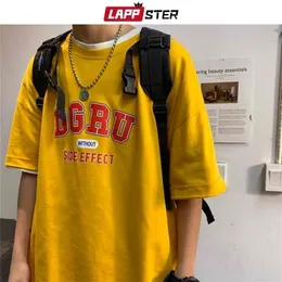 ラッパースターメンズ日本の街路壁の黄色いシャツ夏のメンズ原宿ヒップホップシャツカップル韓国カジュアルEES-Shirts 210716