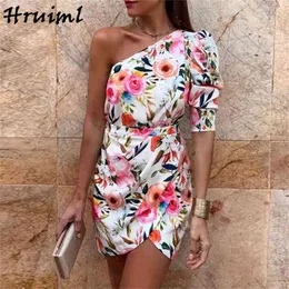 Frau Kleid Eine Schulter Floral Print Mini Sommer Dünne Streetwear Strand Urlaub Mode es Casual Vestido De Mulher 210513