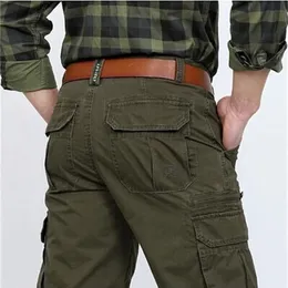 ICPANS Męskie spodnie bawełniane casual wojskowy ładunek z wielu kieszeni armia khaki plus rozmiar 30-44 210715