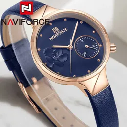 NAVIFORCE Fashion Women Watch Top Brand Luxury Blue Gold Orologio da polso da donna Bracciale in vera pelle Classico orologio femminile 5001 210616