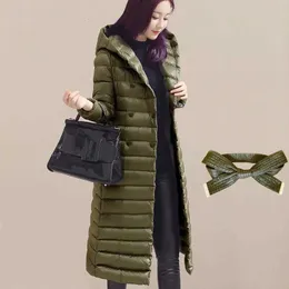 Autumn Winter Women Duck Downs Jacka Parkas Sashes Long Down Coat Ladies Ultra Light Ytterkläder Huven Rockar Plus Size T191121