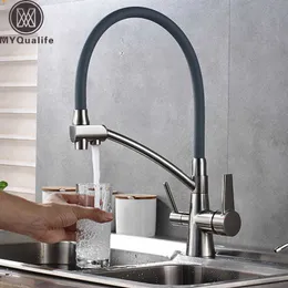 MYQualife Brand Kitchen Sink Faucet Tap Pure Water Filter Mixer Crane Dual Handles Purification Kitchen and Cold Faucet 210724