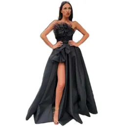 Pióro Czarne Suknie Wieczorowe Off Ramię Ruffles Custom Made Rękawy Długość Piętra Dress Robe de Mariée