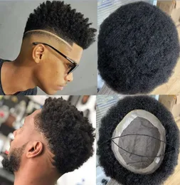 Męskie peruki włosy 4 mm afro curl mono pu toupee 8 mm fala brazylijska dziewicze ludzkie włosy zamiennik dla czarnych mężczyzn szybka ekspres