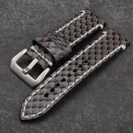 Assista Bandas Handmade Cinza Python Strap de couro, 20 22 24 26mm, compatível com PAM111 441, pulseira masculina