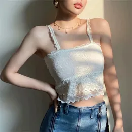Casual Woman Stretchy Lace Short Camisole Spring Fashion Ladies Slim Square Collar Vest Kvinna Sexig Base Inside Tops 210515