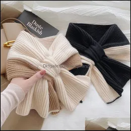 Scarves & Wraps Hats, Gloves Fashion Aessories S2627 Winter Womens Knitted Scarf Short Style Assorted Color Crossed Neck Warm Drop Delivery