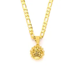 Womens Round balls Pendant 14k Solid Gold GF 3mm Italian Figaro Link Chain Necklace 24"