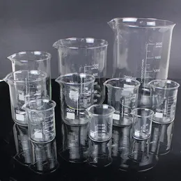 Laboratuvar malzemeleri 1 lot 25ml ila 1000ml form beher kimya laboratuvar cam şeffaf şişe, spout ile kalınlaştırılmış